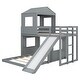 preview thumbnail 43 of 47, Playhouse-inspired Style Twin over Full Wooden Bunk Bed,Loft Bed with Playhouse,Farmhouse, Ladder, Slide and Guardrails