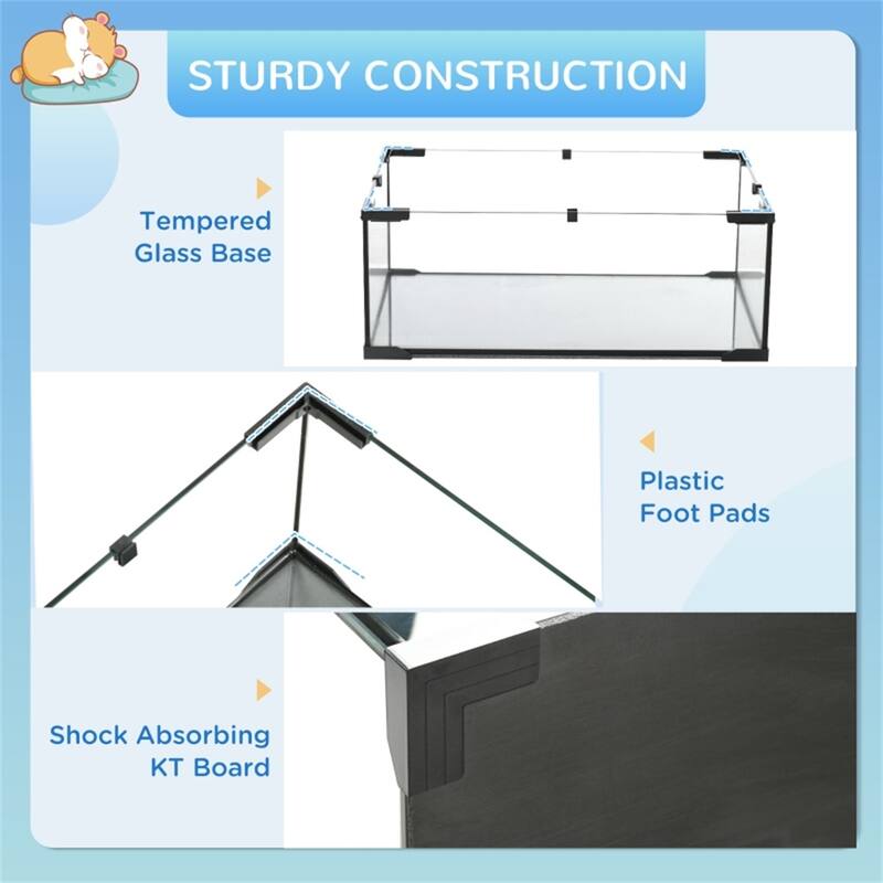 Black-Transparent Hamster Cage with Steel Frame, Glass Base and Accessories - 23.5" L x 15.75" W x 21.5" H