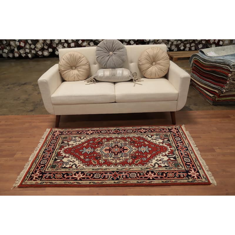 Hand Knotted Oriental 100% Wool Carpet Traditional Medallion Oranges & Rust Heriz (serapi) Area Rug - 5' 1'' X 3' 0''