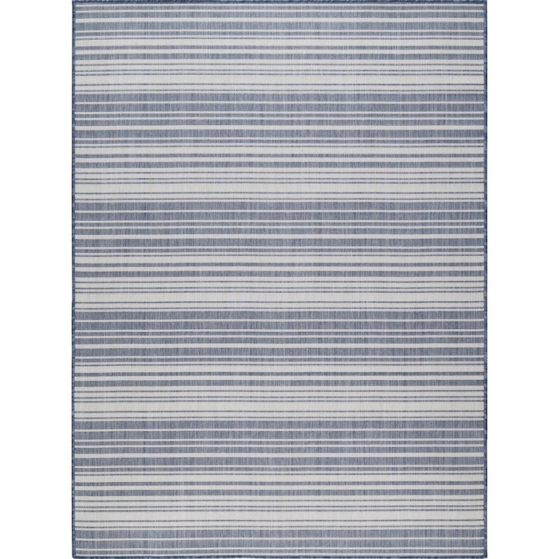 Beverly Rug Blue Striped Indoor Outdoor Rug, Outside Carpet for Patio, Deck, Porch