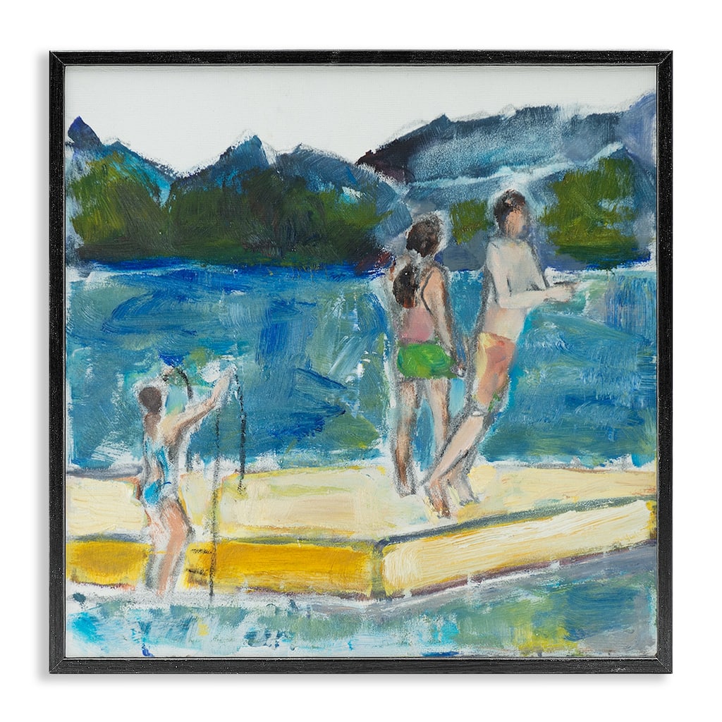 Stupell Kids on Swimming Dock Abstract Contemporary Lake Scene Framed Wall Art