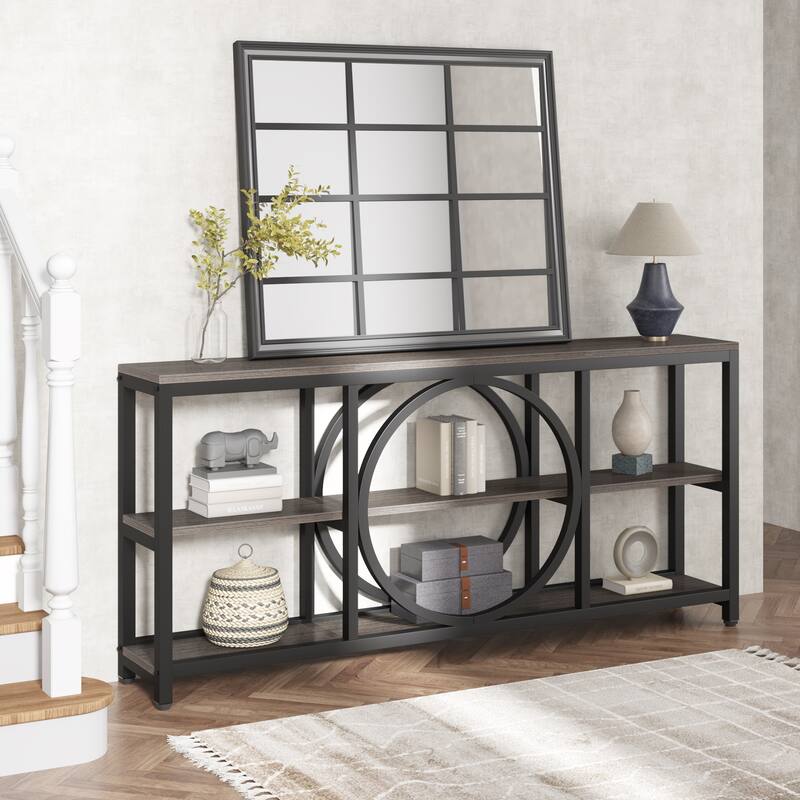 70.9-inche Sofa Console Table with Creative Metal Leg Design, 3 Tiers Narrow Long Accent Tables for Entryway