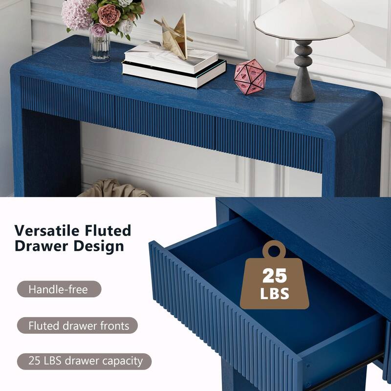 Rustic Console Table with 3 Fluted Drawers