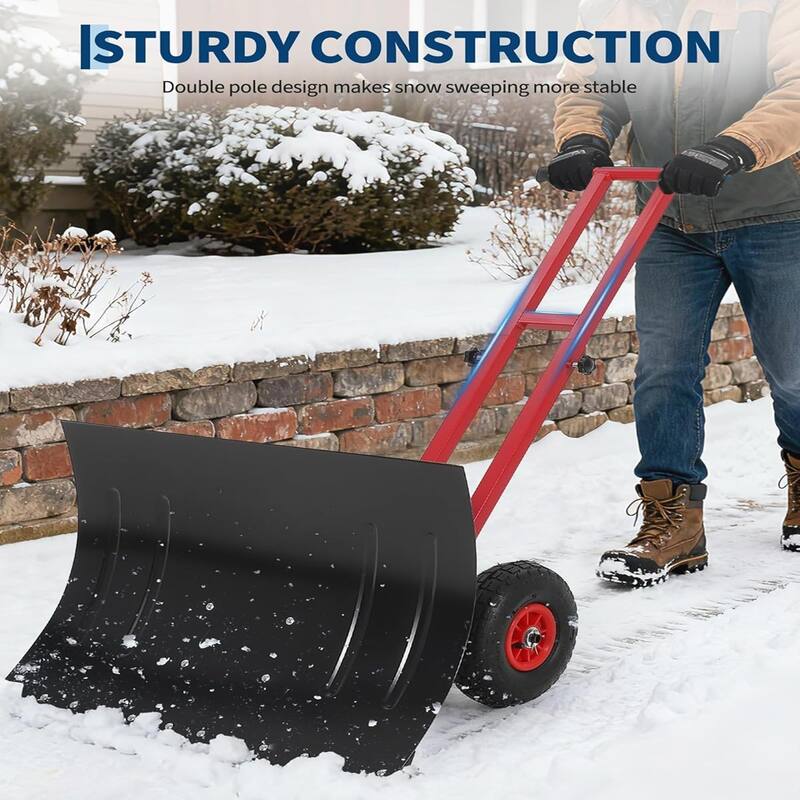 29x20 In Heavy Duty Rolling Snow Shovel With Wheels Double Armrests - 29x20 In