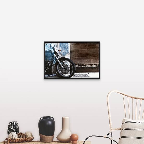 Shop Parked Motorcycle With Rusty Garage Door Black Float Frame