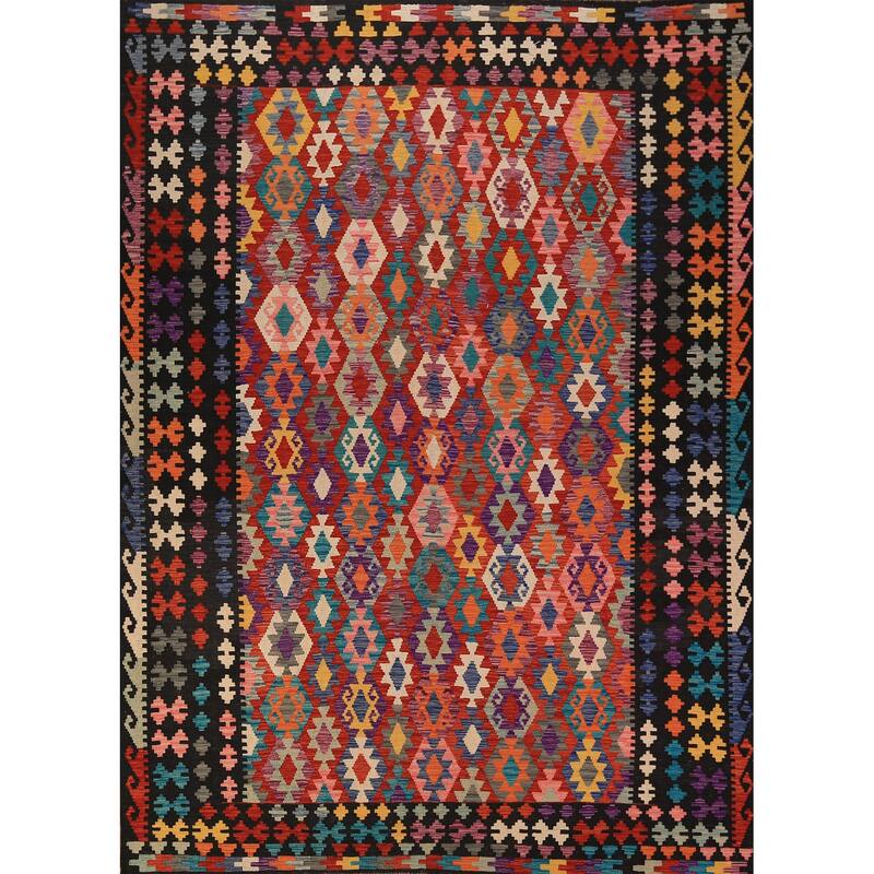 Reversible Kilim Oriental Area Rug Flatweave Home Decor Wool Carpet - 8'9" x 11'4"