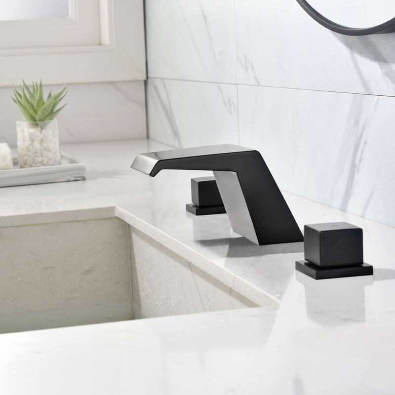 8 Inch Widespread Bathroom Sink Faucet Waterfall Modern Double Handle Bathroom Vanity Faucet Three Hole Mixer Tap With Valve
