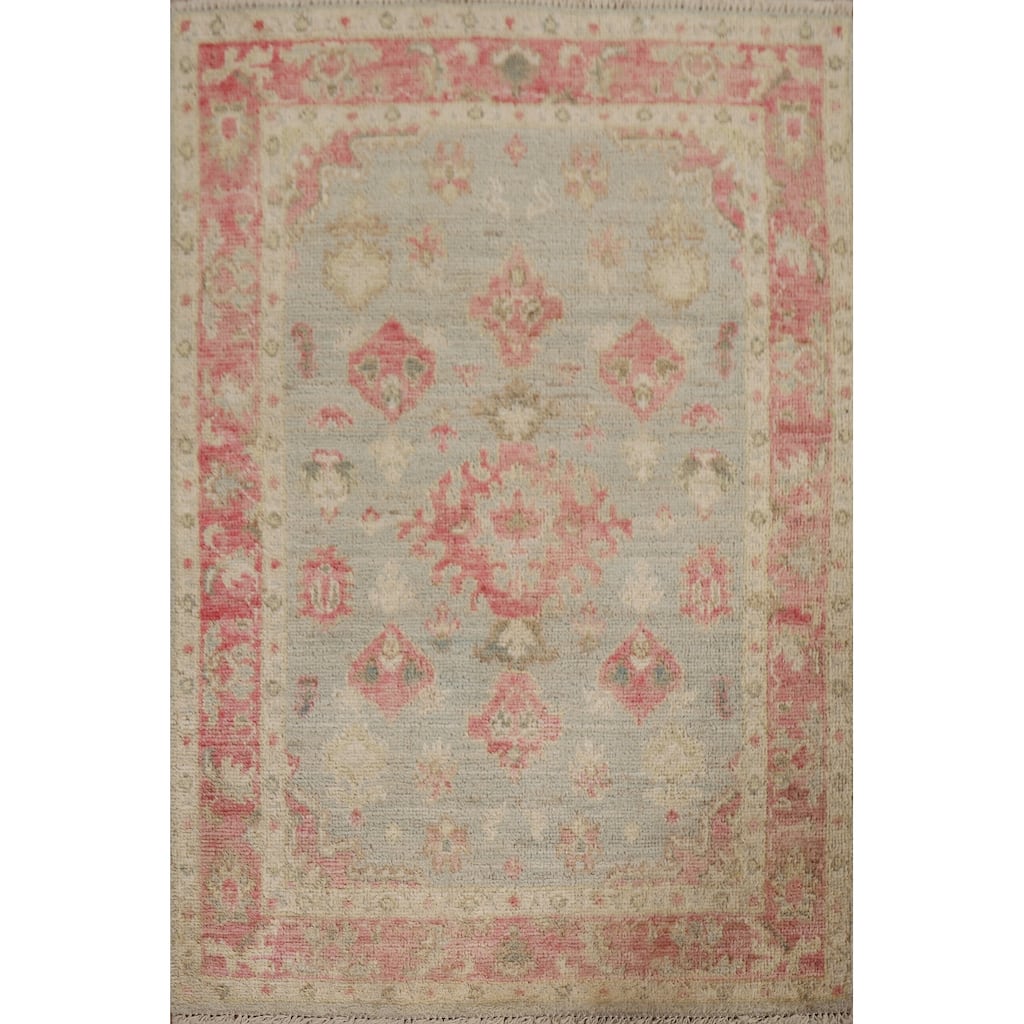 Muted Geometric Oushak Turkish Oriental Rug Hand-knotted Wool Carpet - 2'10" x 3'11"