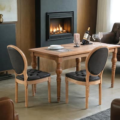 French Style Solid Wood Frame Antique Painting, PU artificial leather Dining Chair with Nailhead Trim ,Wood Legs,Set of 2