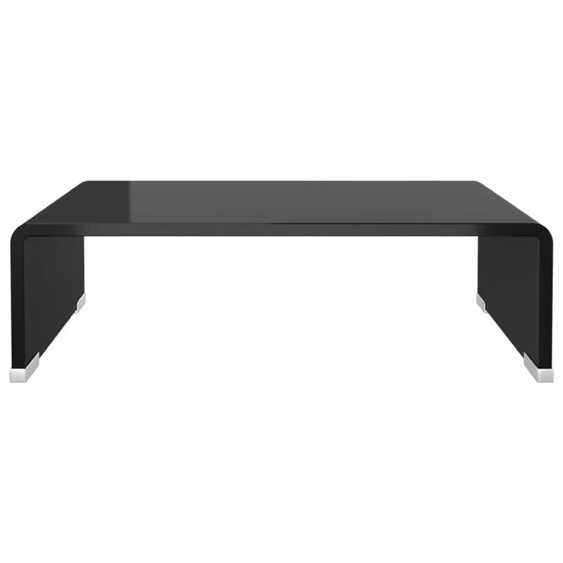39 Inch TV Stand, Black Tempered Glass, High-Gloss Finish, C Shape