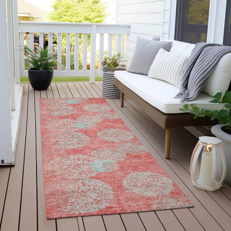 Machine Washable Indoor/ Outdoor Boho Sphere Chantille Rug - Salmon - 2'3" x 7'6"