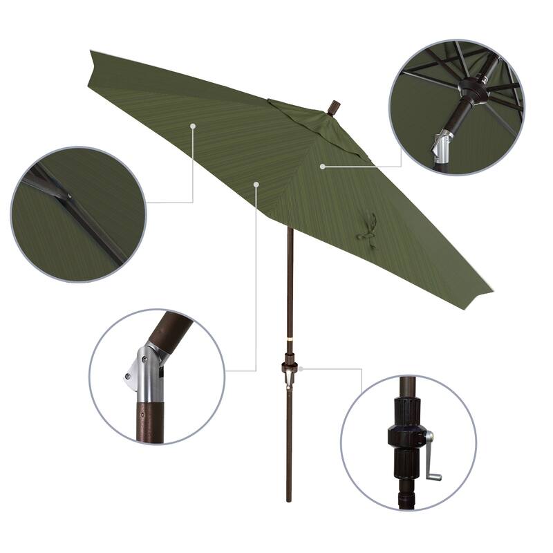 California Umbrella 9' Rd. Aluminum Market Umbrella, Deluxe Crank Lift with Collar Tilt, Bronze Frame Finish, Olefin Fabric