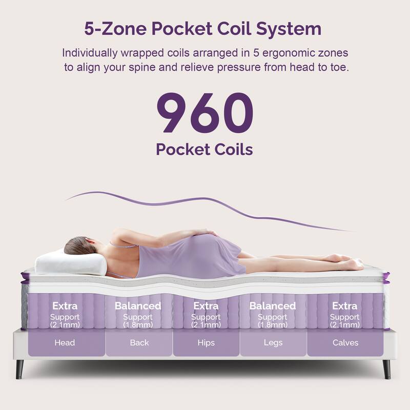 14" Medium Firm Pillow Top Mattress - Bamboo Charcoal Foam, 5-Zone Support, CertiPUR-US® Certified