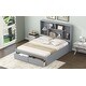 preview thumbnail 5 of 10, Queen Size Solid Pine Wood Platform Kids Bed Frame with Built-In Storage Shelves of the Headboard and 2-Drawers, Grey