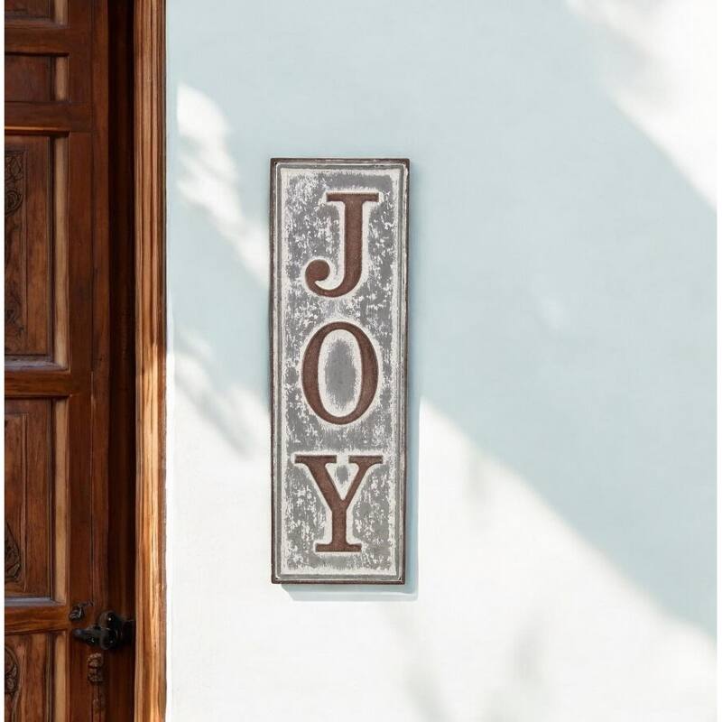 HomeRoots 19" X 6" Gray and Brown Handcrafted Joy Metal Wall Decor - Brown/Gray - 6 in. x 18.5 in.  x 0.75 in.