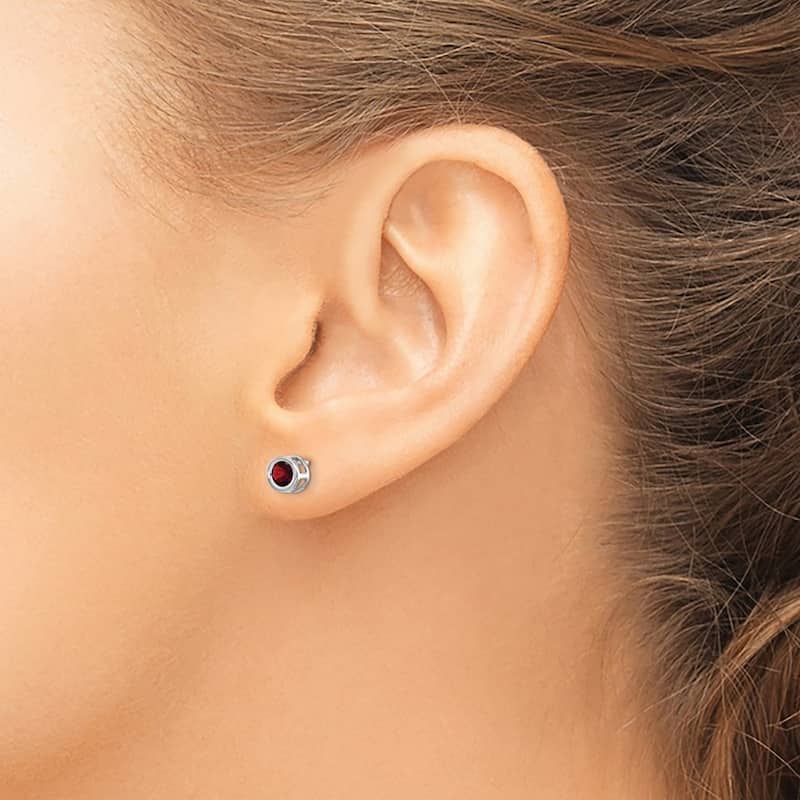 Curata 14k White Gold 4mm Bezel Gemstone Birthstone Stud Earrings