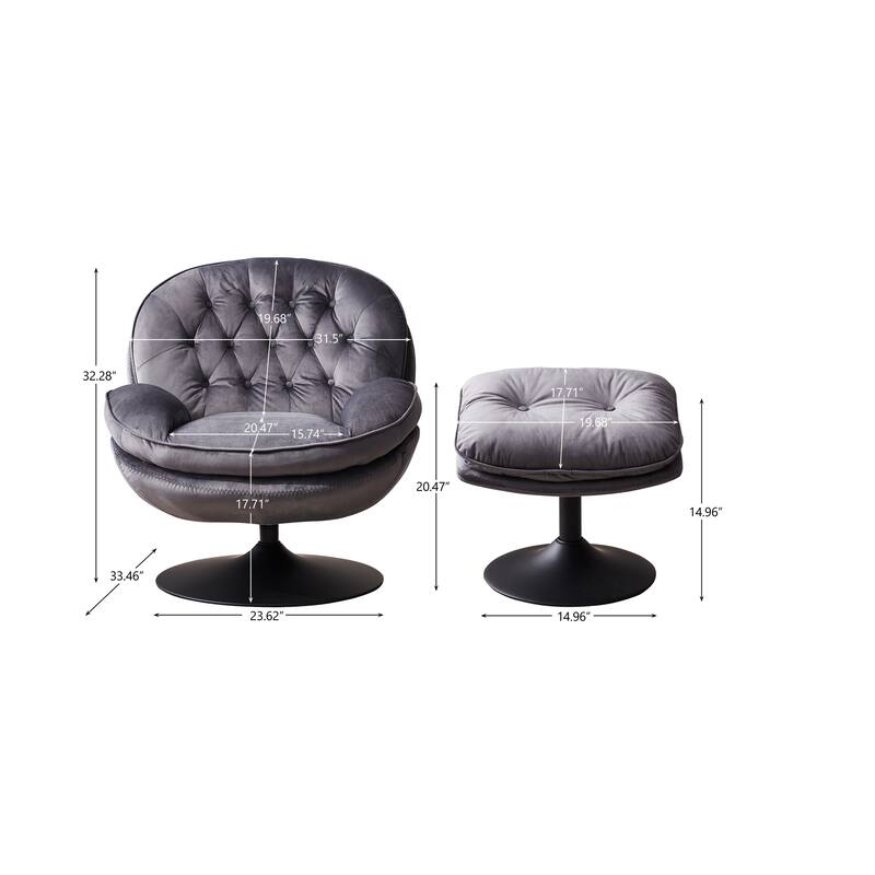 Swivel Leisure chair lounge chair velvet GREY color with ottoman