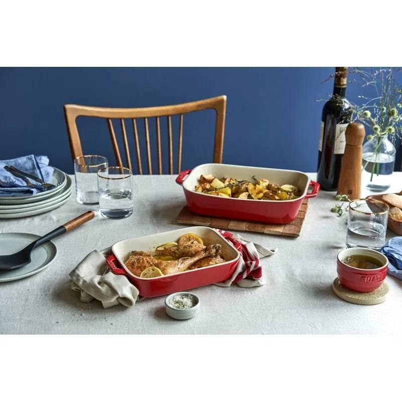 2 Piece Ceramic Stoneware Casserole Dish Set Non-Stick Rectangular Baking Dishes Oven Safe