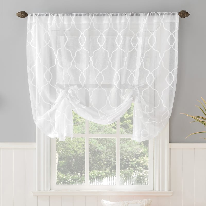 No. 918 Allerton Embroidered Trellis Rod Pocket Window Tie-up Shade - 52" x 63" - 52" x 63" - 52" x 63" - White