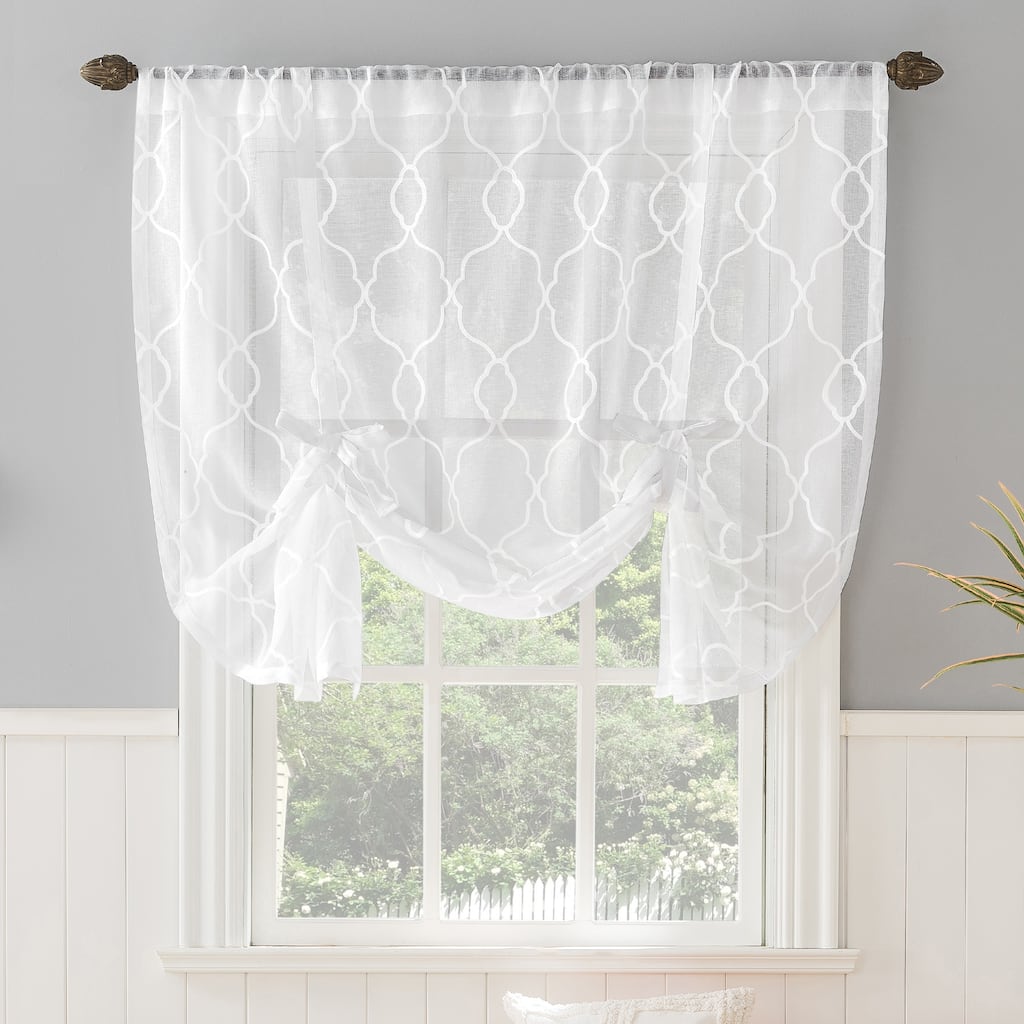 No. 918 Allerton Embroidered Trellis Rod Pocket Window Tie-up Shade - 52" x 63" - 52" x 63"