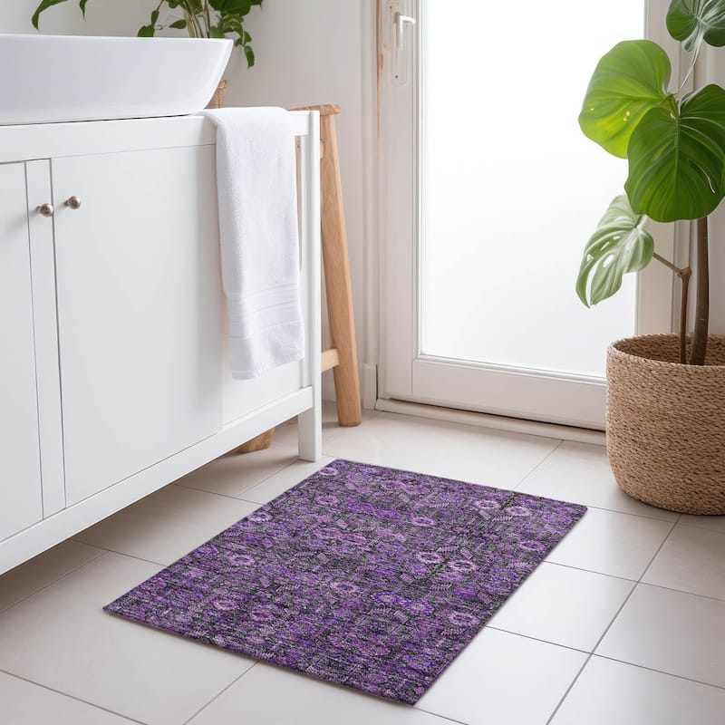 Machine Washable Indoor/ Outdoor Traditional Boho Chantille Rug - Purple - 1'8" x 2'6"