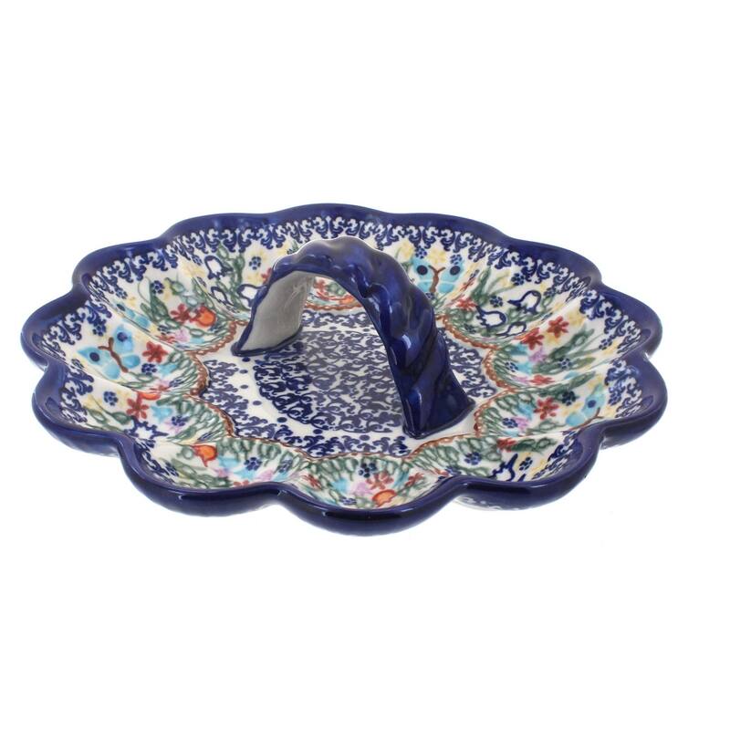 Blue Rose Polish Pottery 131 Vena Egg Plate - Garden of Eden