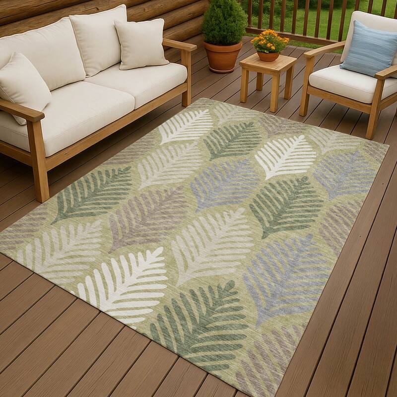 Machine Washable Indoor/ Outdoor Modern Fern Chantille Rug