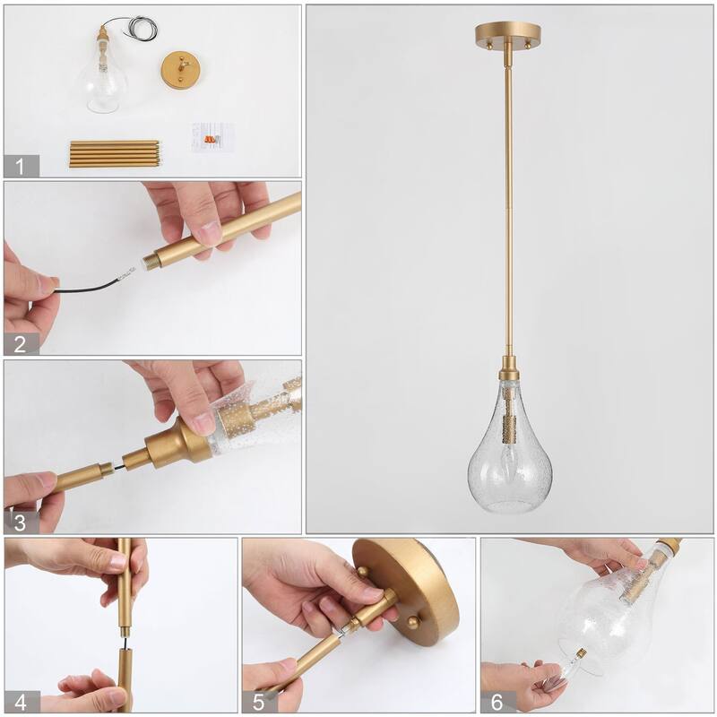 Silver Orchid Duggan Hanging Light Golden Pendant Lighting with Glass Shade - W5.9"xH11.8"