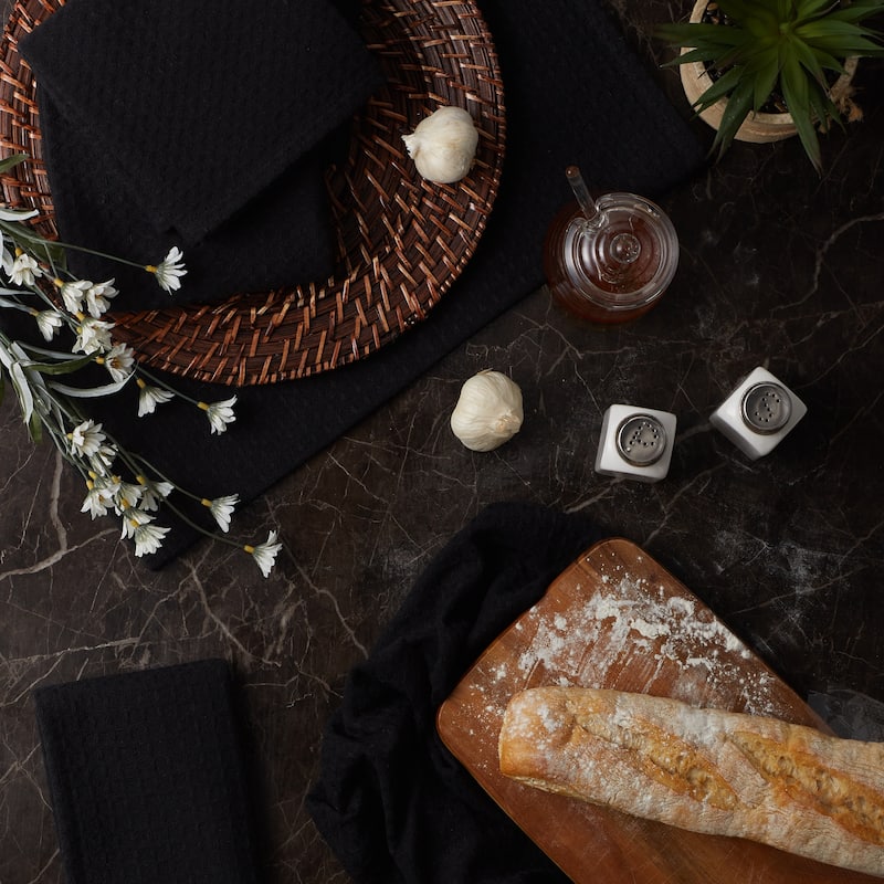 DII Black Recycled Cotton Waffle Dishtowel (Set of 6)
