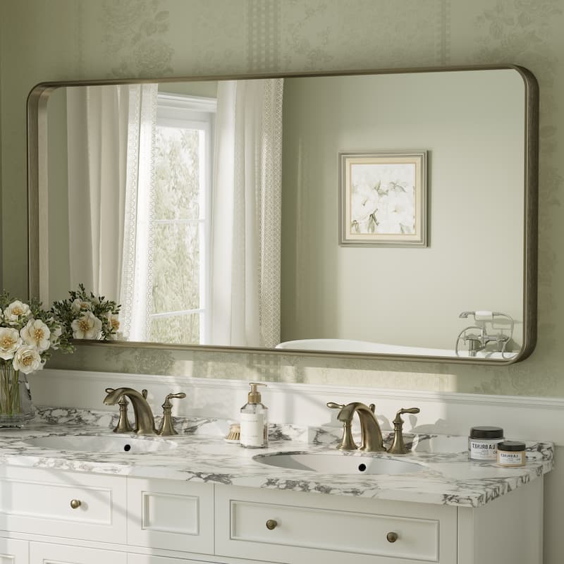 Aluminum Alloy Framed French Cleat Mounted Tempered Glass Wall Vanity Mirror - 60" x 30" - Bronze