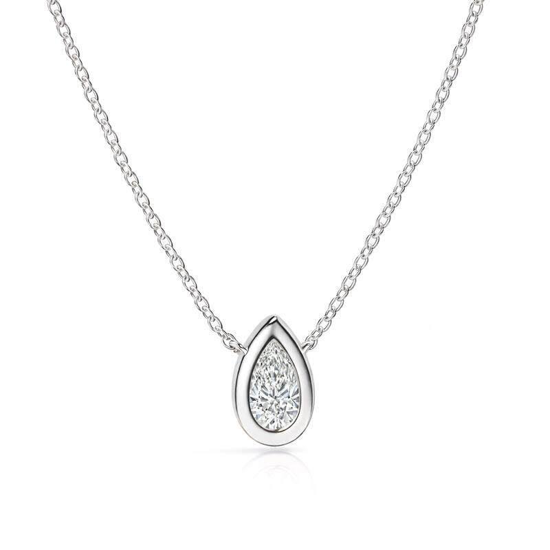 Auriya 14K Gold Lab Grown Pear Diamond Bezel Solitaire Pendant Necklace 1.00 to 5.00 ct. tw. (F-G VS)