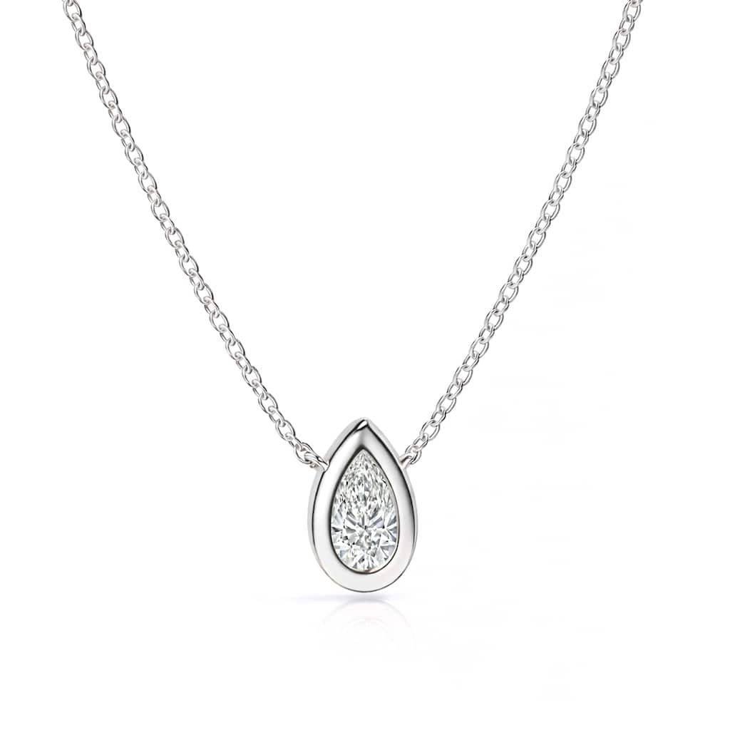 Auriya 14K Gold Lab Grown Pear Diamond Bezel Solitaire Pendant Necklace 1.00 to 5.00 ct. tw. (F-G VS)