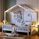 preview thumbnail 21 of 34, Twin Size House Bed with Shelves, Window, and Sparkling Light Strip on Roof, Space-Saving Design for Kids' Rooms, Grey