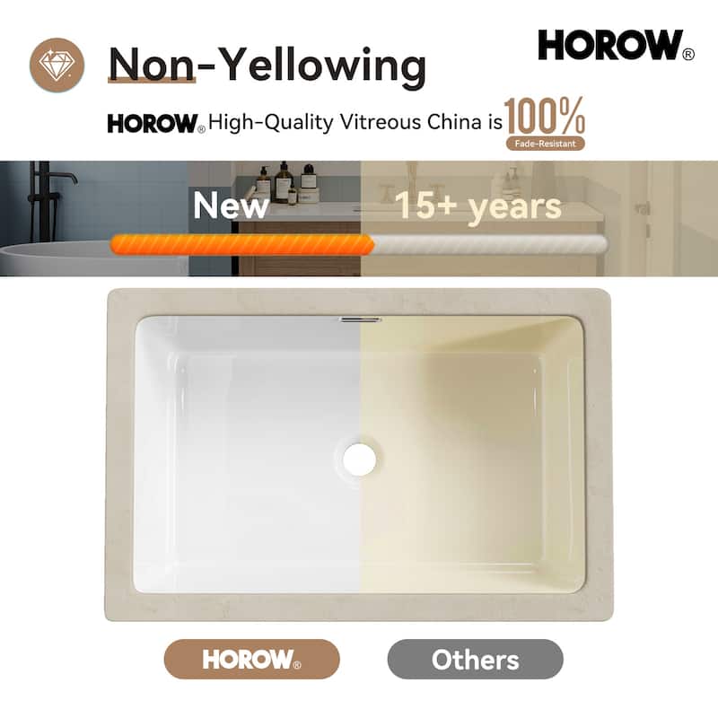 HOROW 23.63 in Rectangular Undermount Ceramic Bathroom Sink in Black with Overflow Drain