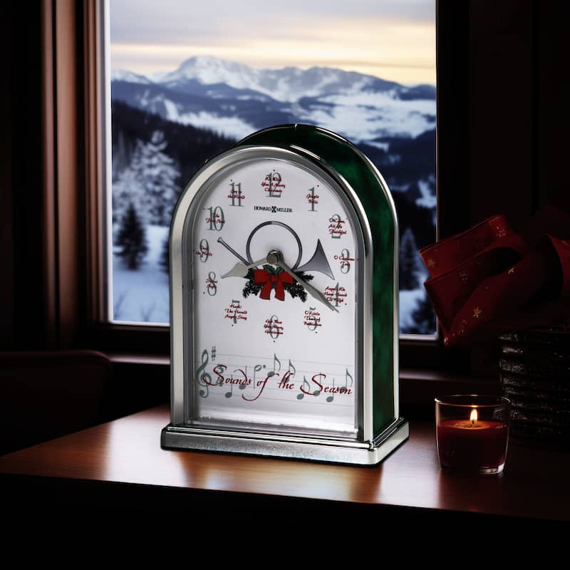 Howard Miller Sounds of the Season Traditional Chiming Mantel Clock with Christmas Melody Chimes - Green-White