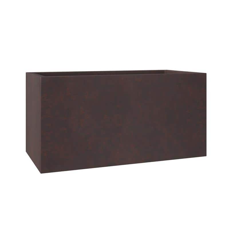 Bloom Rectangular Planter in Fiberstone for Modern Indoor and Outdoor Patio Planter Flower Pot with Drainage - Medium - Brown