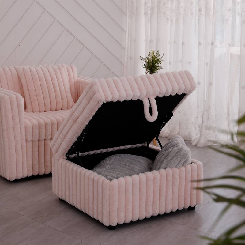 44.9" Soft Modular Sofa Single in Light Pink, Comfortable & Stylish with Ottoman and Storage