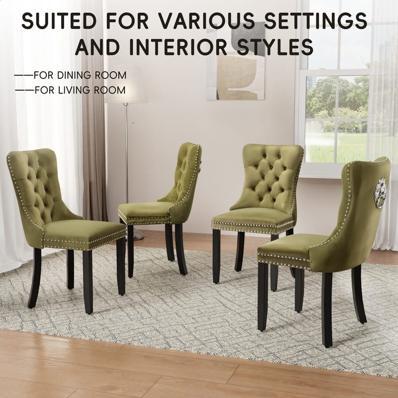 High-end Tufted Velvet Upholstered Nailhead Dining Chair Set of 4