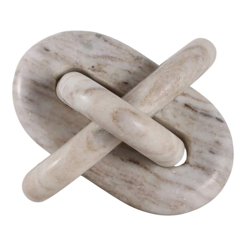 Stone Marble Modern Sculptural Decorative Object Interlocking Design - 6" x 6" x 6" - Ivory