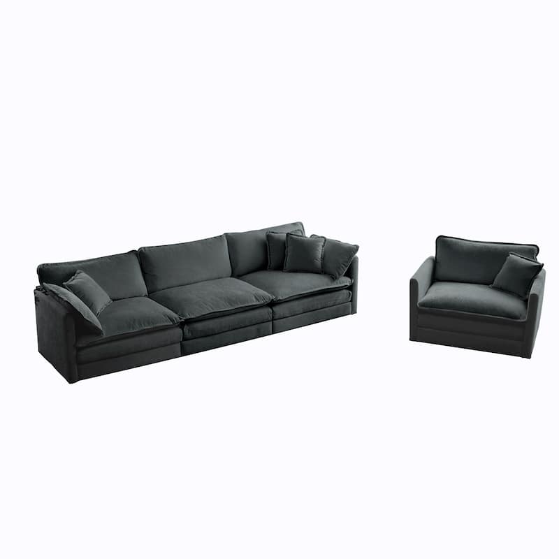Roomfitters 2-Piece Modular Sofa Set, 3-Seater Deep Seat Couch & Accent Armchair