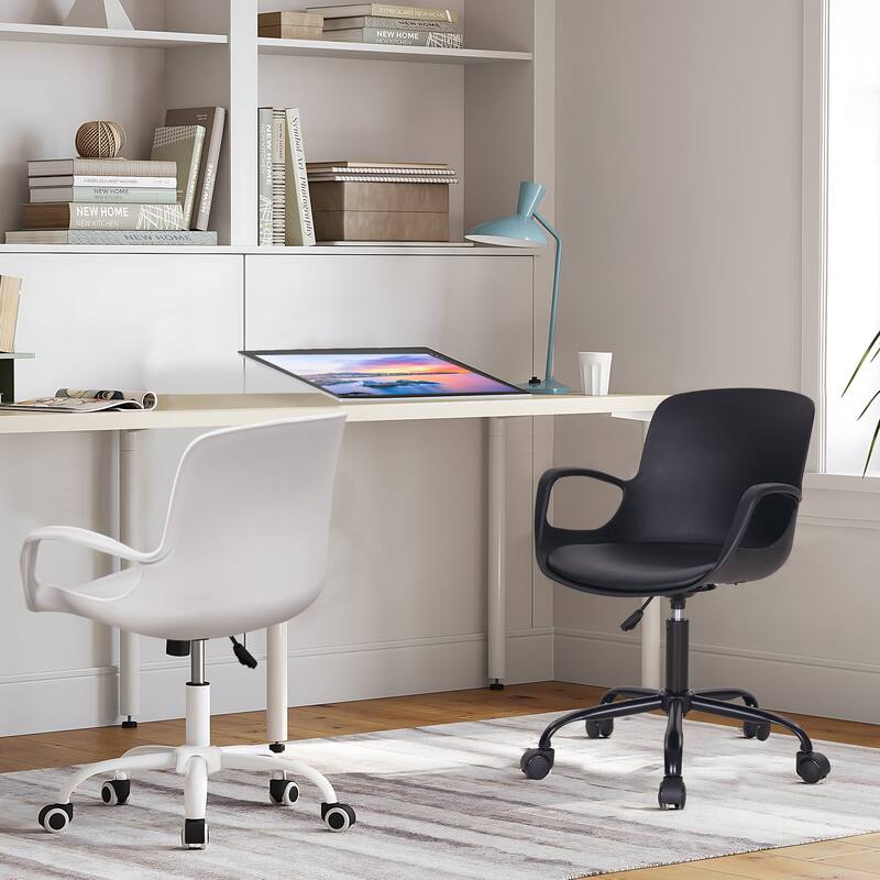 Javlergo Black PP Office Chair PU Leather Seat Swivel Chair with Armrests Adjustable Height Desk Chair for Office Home Study