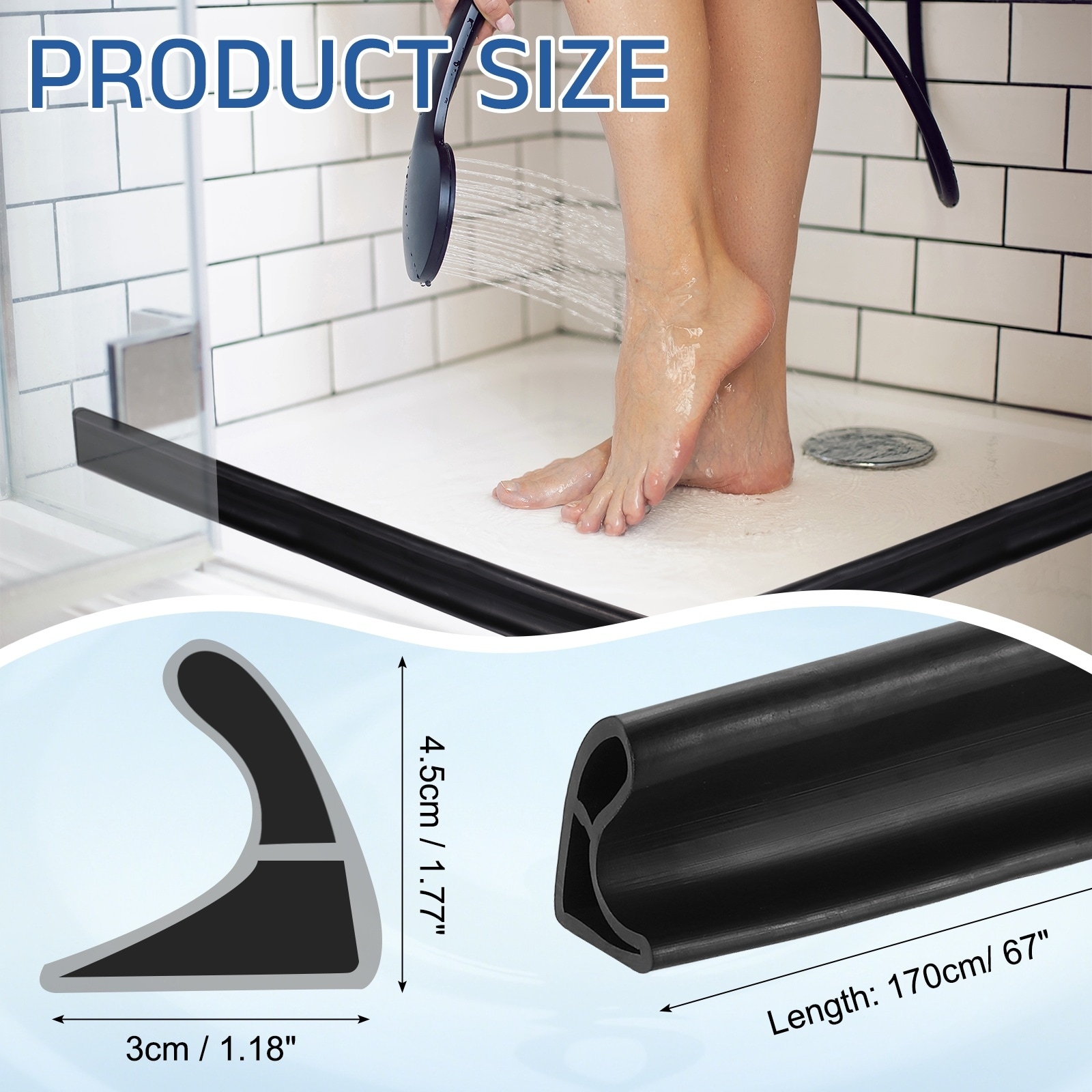 Collapsible Shower Water Barrier, TPE Splash Guard