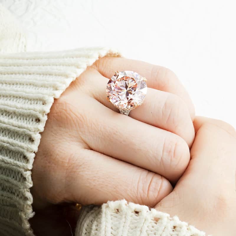 House Of Leon Platinum 19.27ct Round Fancy Vivid Pink Diamond Ring 21.18ctw GIA