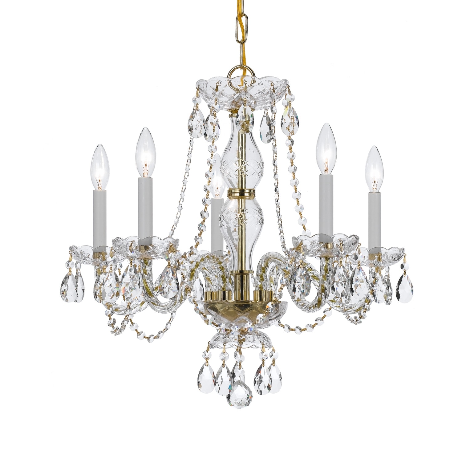 Traditional Crystal 5 Light Spectra Crystal Brass Chandelier - 21'' W x 22'' H