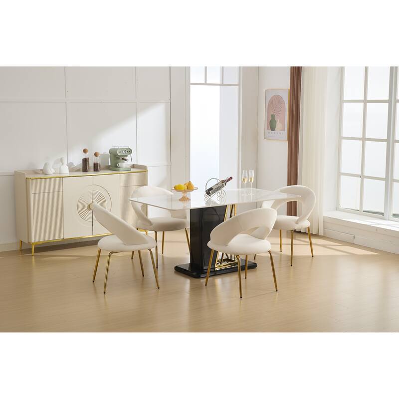 Set of 1 Dining Chairs With Curved Backrest and Golden Metal Legs