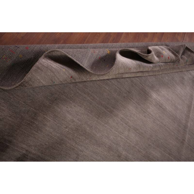 Gray & Brown Striped Gabbeh Oriental Area Rug Hand-Knotted Wool Carpet - 8'1"x 9'8"