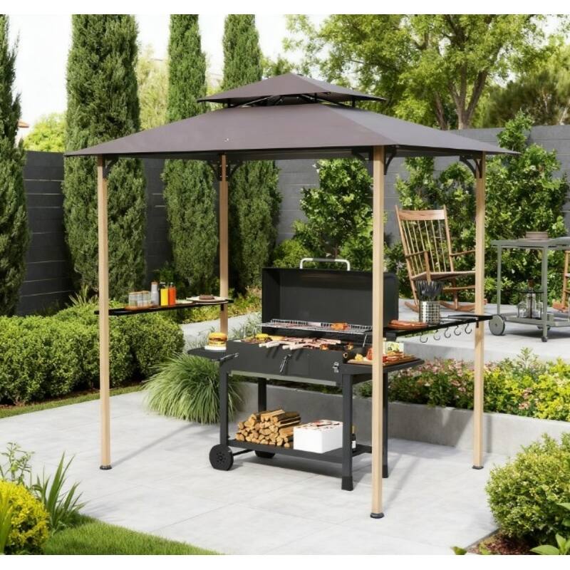 GDFStudio - Outdoor 8'x5' Double Tiered Grill Gazebo with Side Shelves & Hooks