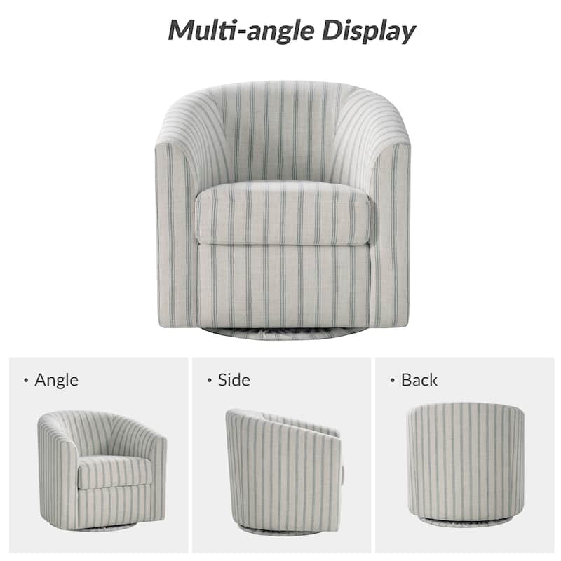 Cuenca Modern Living Room Wooden Upholstered 360° Swivel Barrel Chair with Metal Base and Wide Backrest