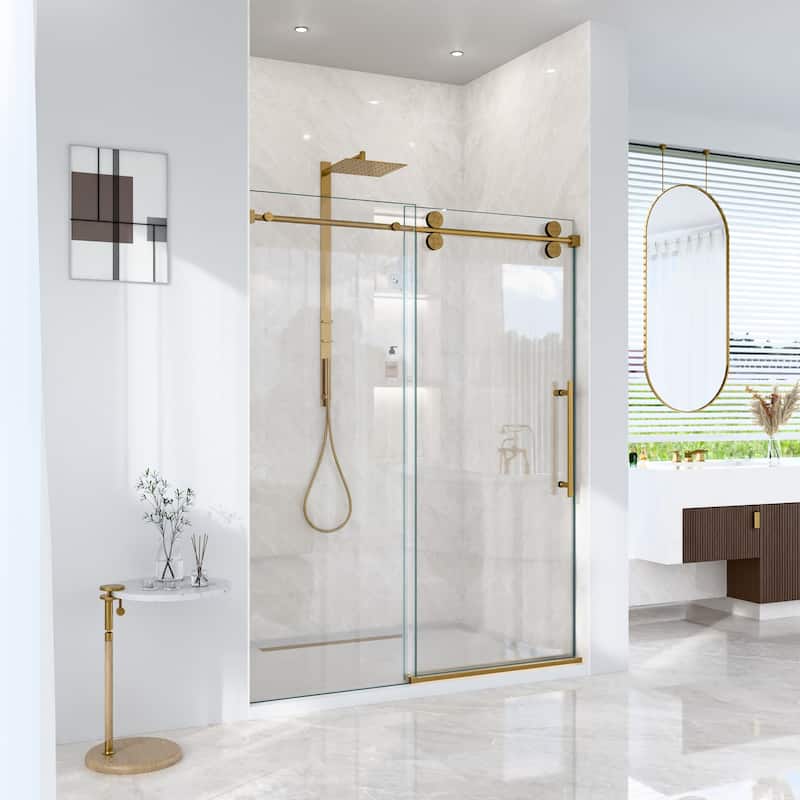 GDFStudio - Modern America Design Frameless Single Sliding Shower Door with 5/16" SGCC Tempered Glass & Stainless Steel Hardware