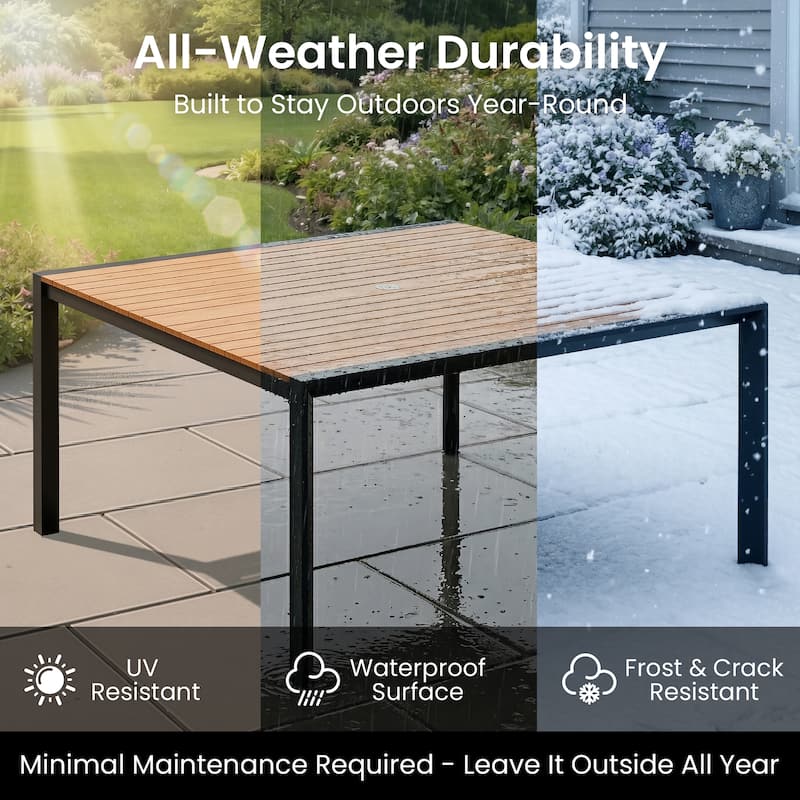 Outdoor All-Weather Aluminum Patio Square Dining Table with Umbrella Hole